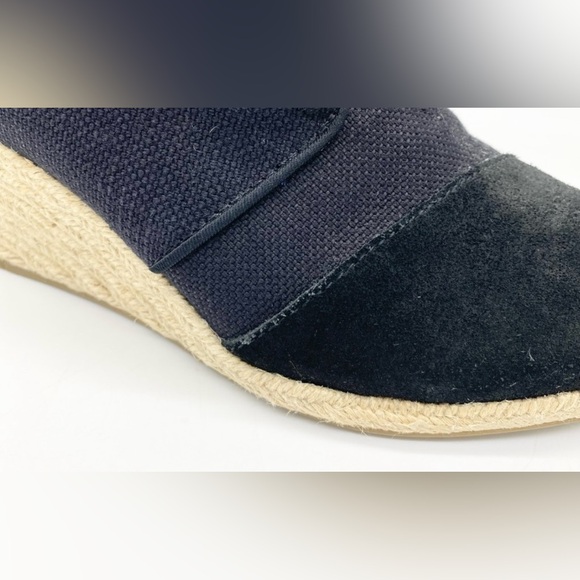 Toms-Black Fabric and Suede Espadrille lace up Wedge 8 - Picture 4 of 9